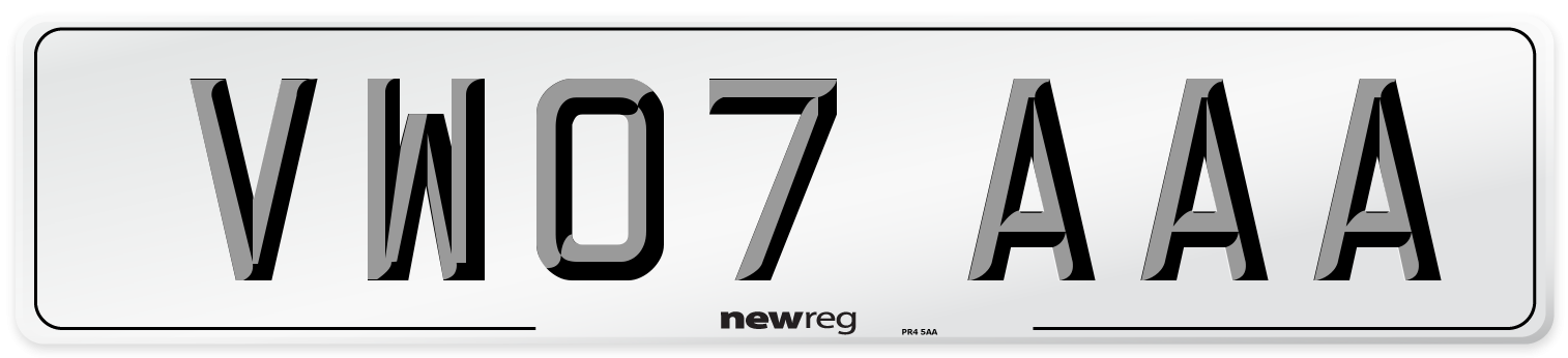 VW07 AAA Number Plate from New Reg